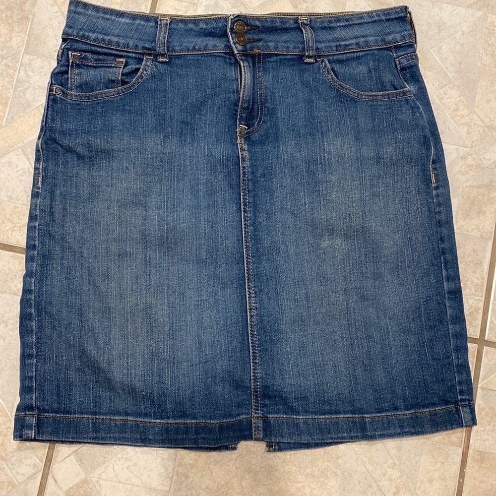 E womens Old Navy casual solid blue stretch regular size dungaree skirt 10